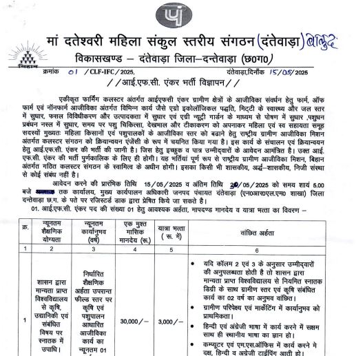दंतेवाड़ा संविदा भर्ती 2025 सिक्योरिटी गार्ड के विभिन्न पदों पर भर्ती निकाली