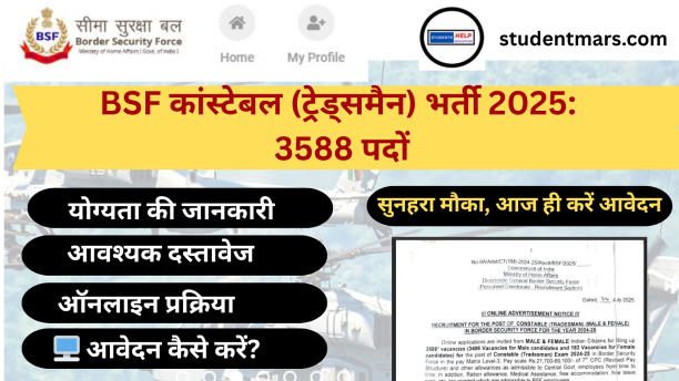 BSF कांस्टेबल (ट्रेड्समैन) भर्ती 2025: 3588 पदों के लिए विस्तृत विज्ञप्ति जारी, आवेदन शुरू!